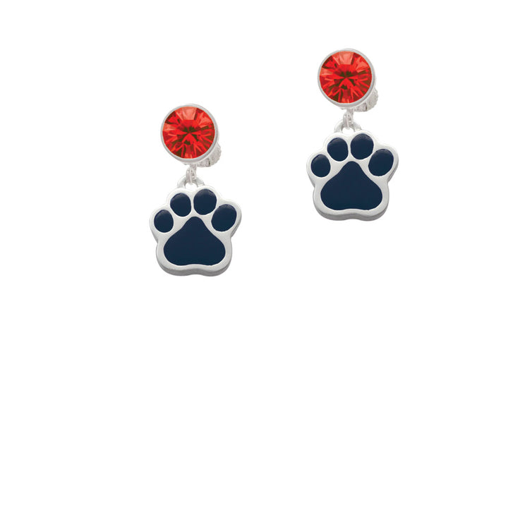 Large Navy Blue Paw Crystal Clip On Earrings Image 4