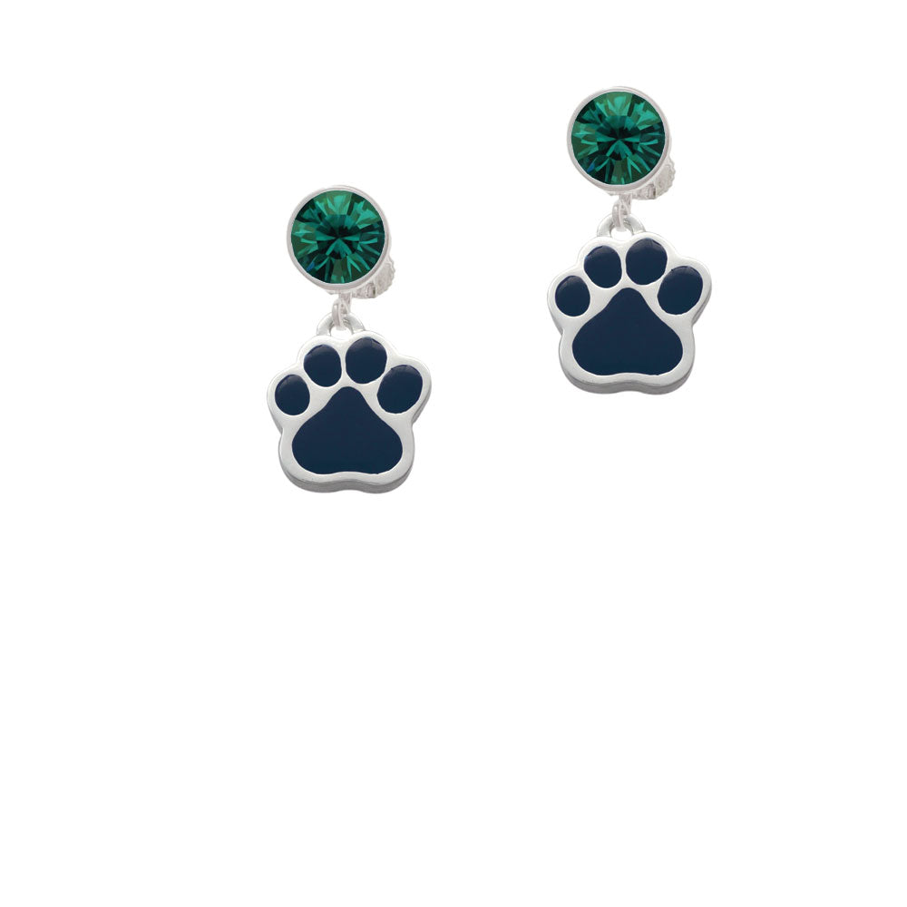 Large Navy Blue Paw Crystal Clip On Earrings Image 6