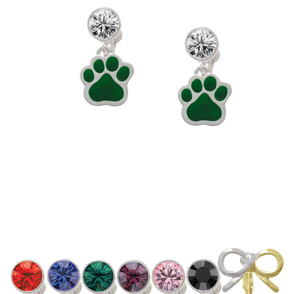 Large Green Paw Crystal Clip On Earrings Image 1