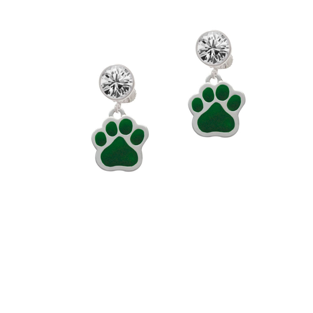 Large Green Paw Crystal Clip On Earrings Image 2