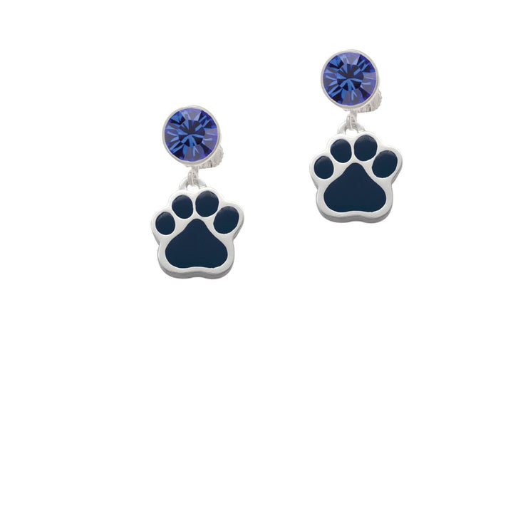 Large Navy Blue Paw Crystal Clip On Earrings Image 7