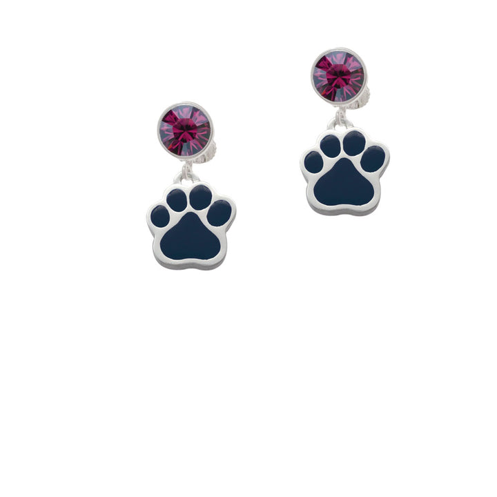 Large Navy Blue Paw Crystal Clip On Earrings Image 8