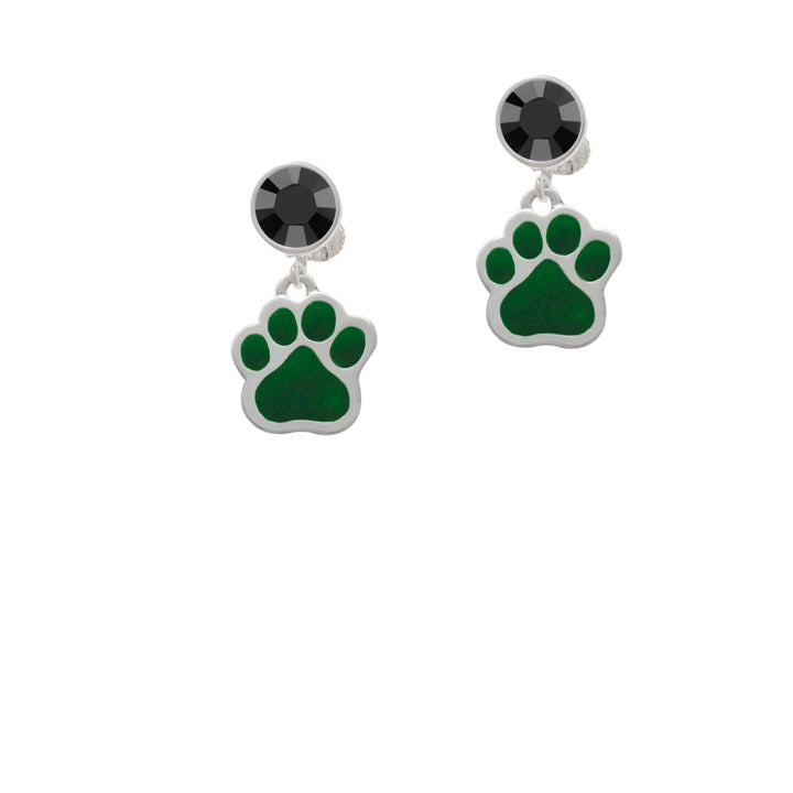 Large Green Paw Crystal Clip On Earrings Image 3