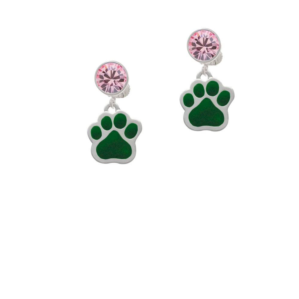 Large Green Paw Crystal Clip On Earrings Image 4