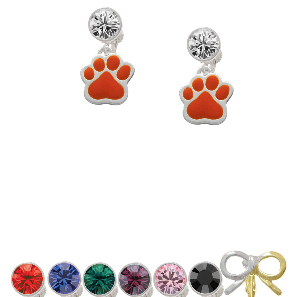 Large Orange Paw Crystal Clip On Earrings Image 1