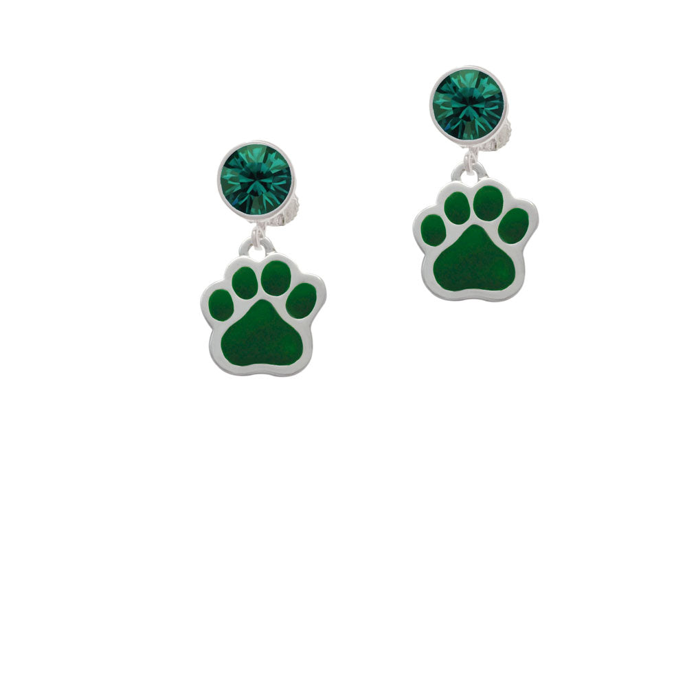 Large Green Paw Crystal Clip On Earrings Image 6