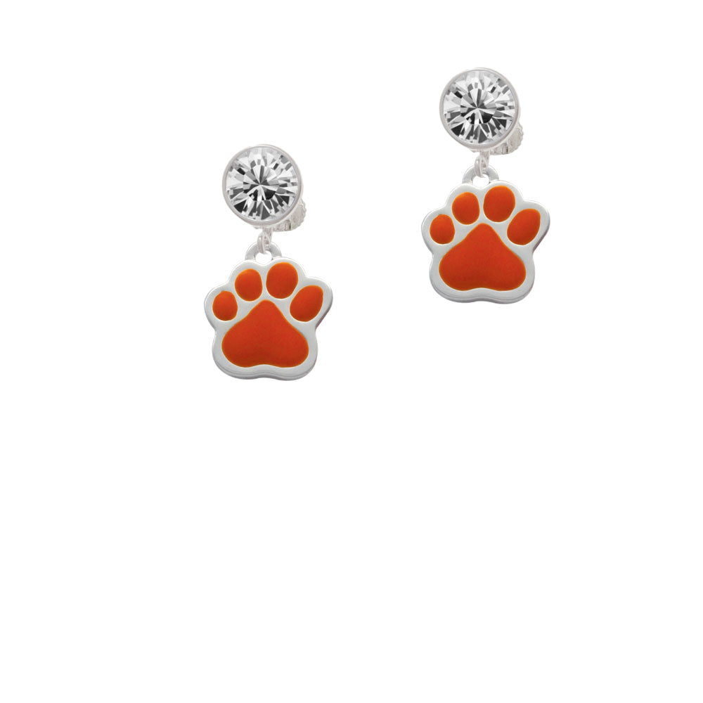 Large Orange Paw Crystal Clip On Earrings Image 2