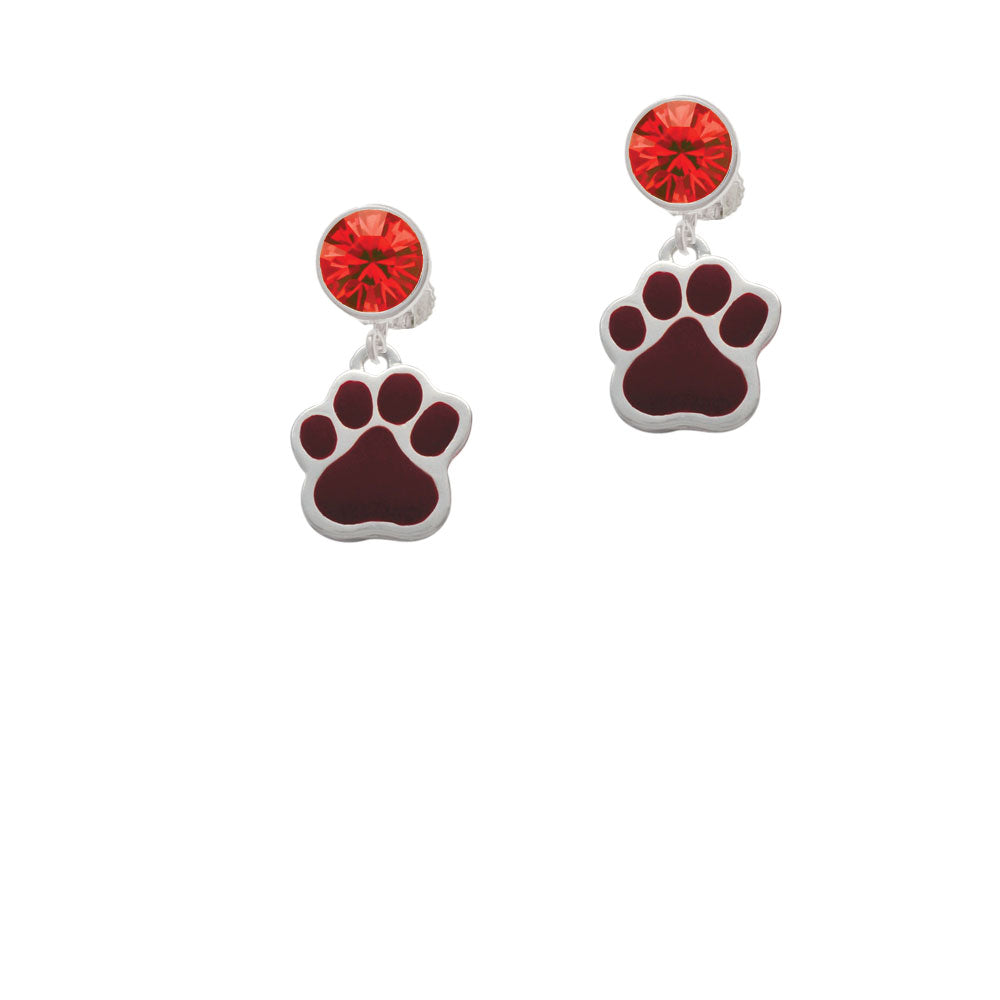 Large Maroon Paw Crystal Clip On Earrings Image 4