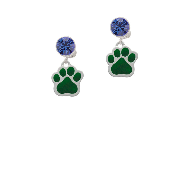 Large Green Paw Crystal Clip On Earrings Image 7