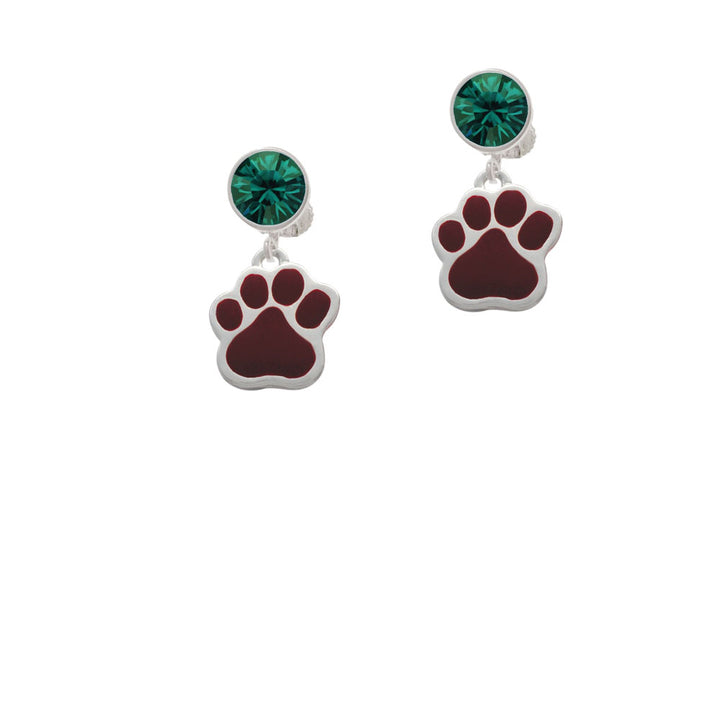 Large Maroon Paw Crystal Clip On Earrings Image 6