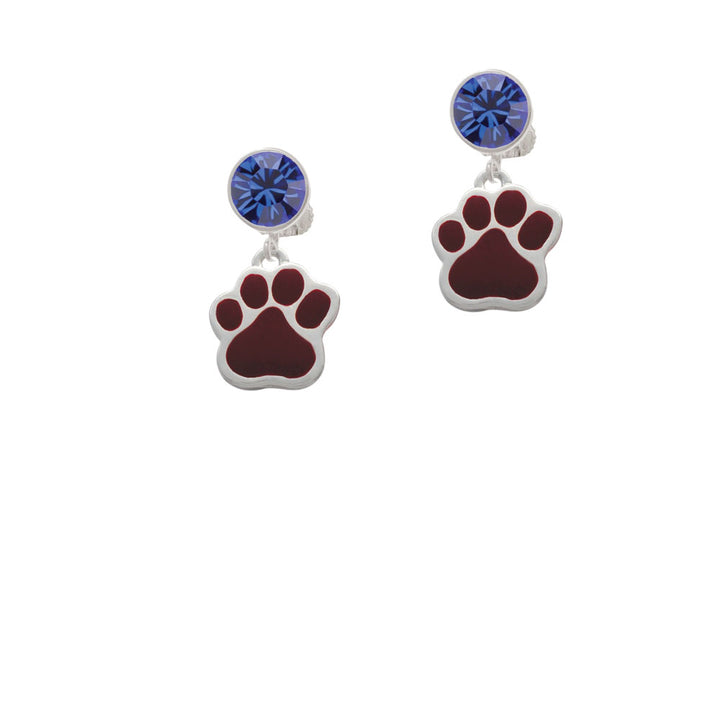 Large Maroon Paw Crystal Clip On Earrings Image 7