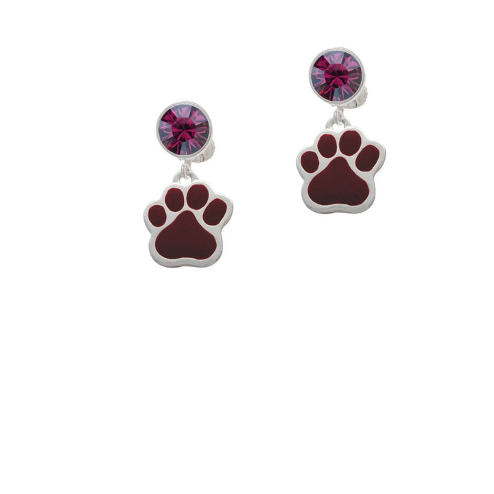 Large Maroon Paw Crystal Clip On Earrings Image 8