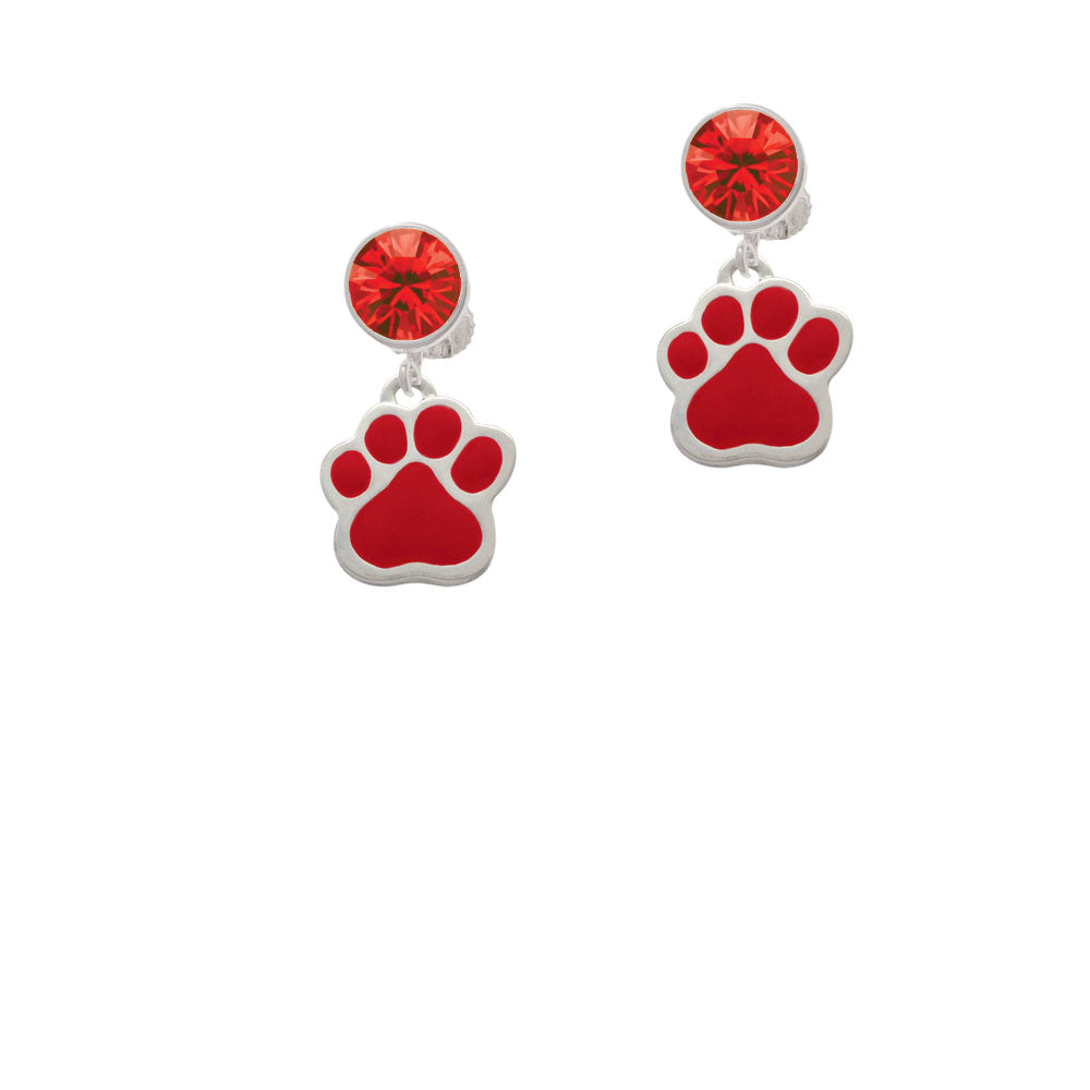 Large Red Paw Crystal Clip On Earrings Image 4