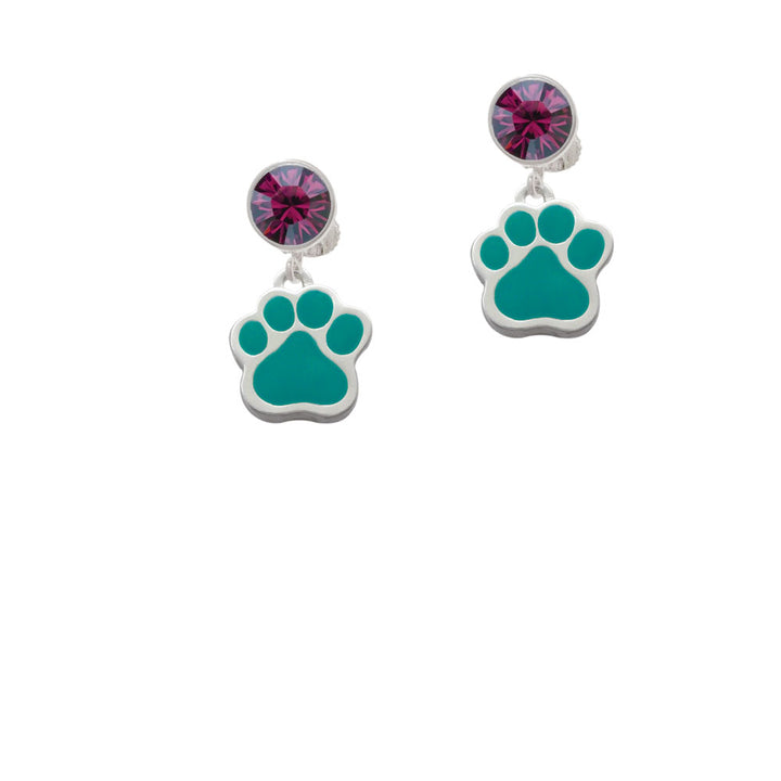 Large Teal Paw Crystal Clip On Earrings Image 8