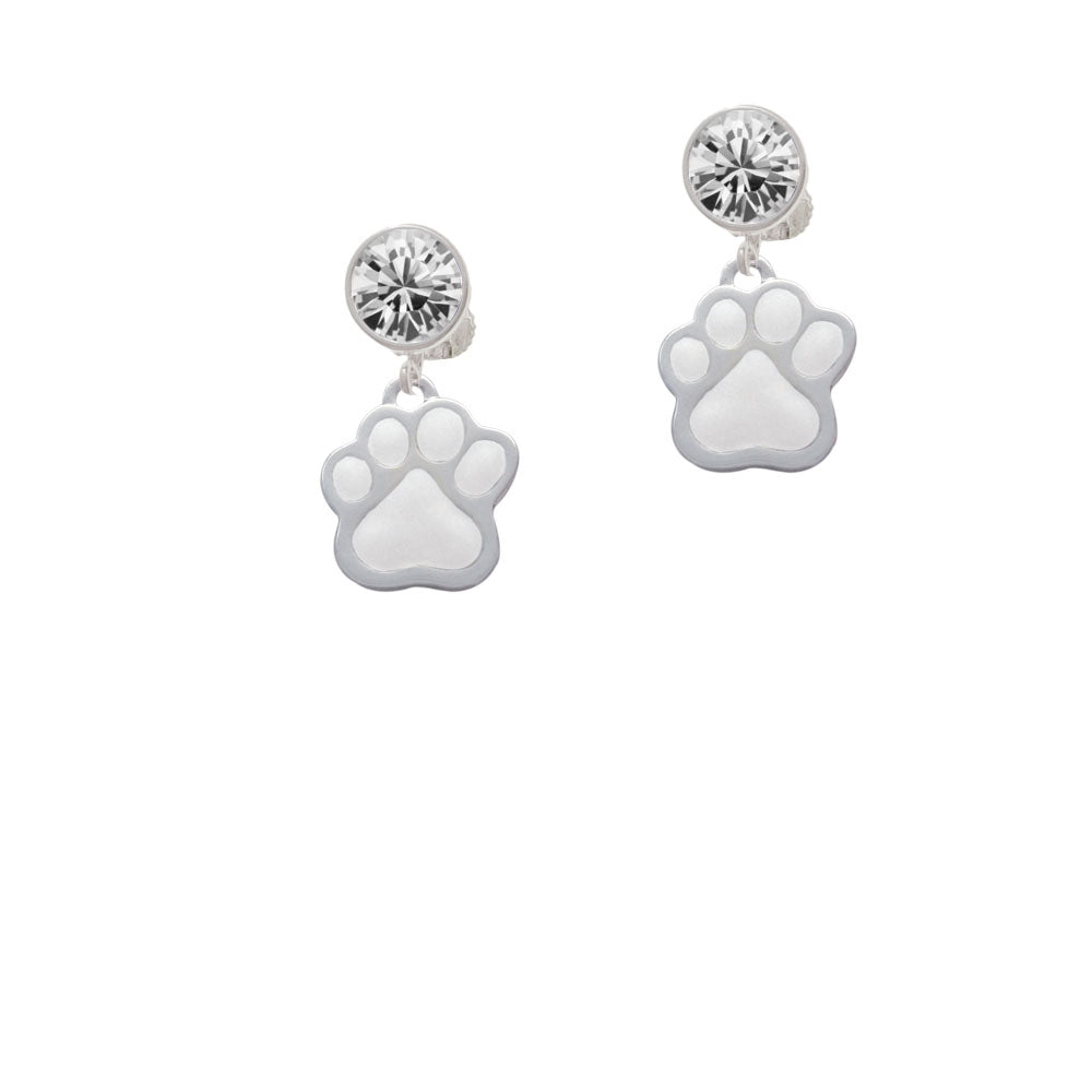 Large White Paw Crystal Clip On Earrings Image 2