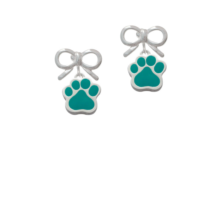 Large Teal Paw Crystal Clip On Earrings Image 9