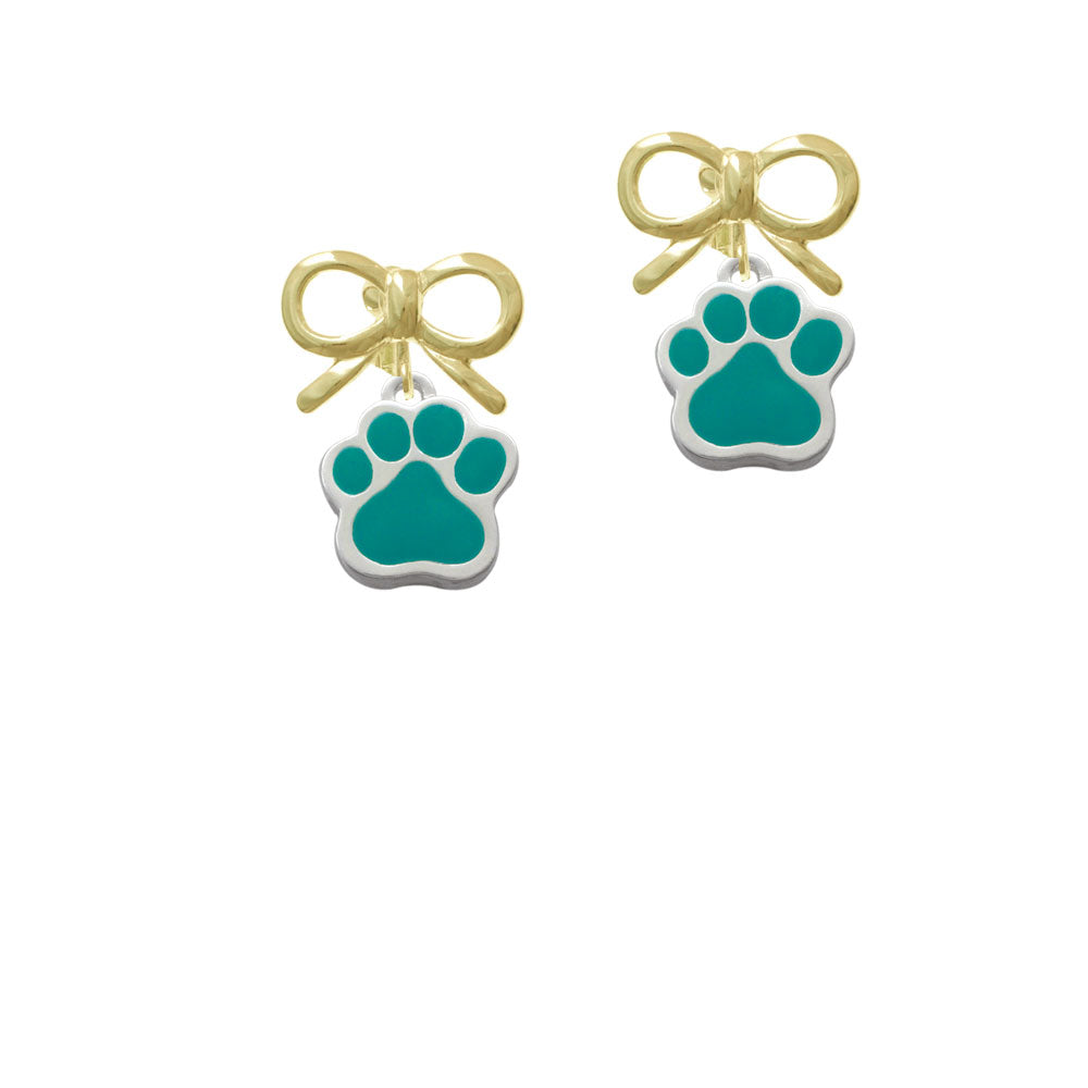 Large Teal Paw Crystal Clip On Earrings Image 10