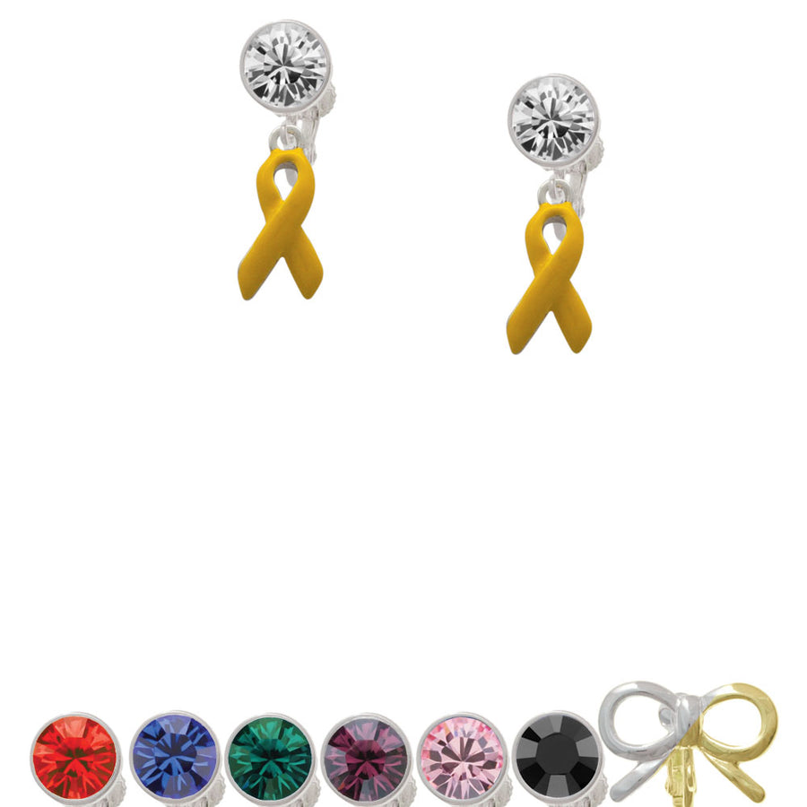 Yellow Ribbon Crystal Clip On Earrings Image 1