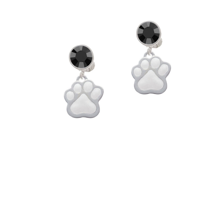 Large White Paw Crystal Clip On Earrings Image 3