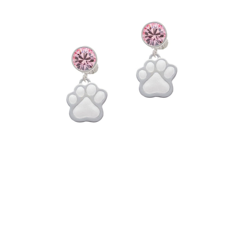 Large White Paw Crystal Clip On Earrings Image 4