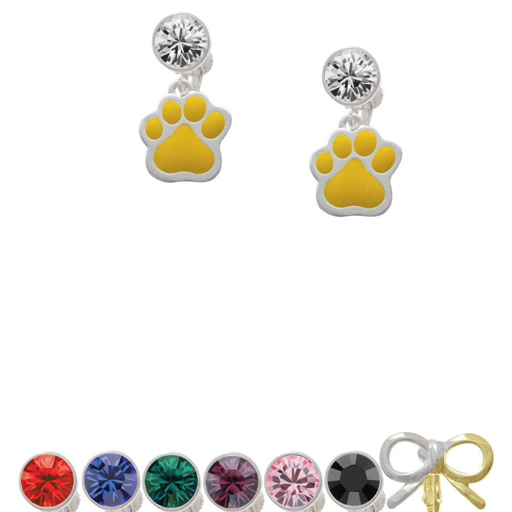 Large Yellow Paw Crystal Clip On Earrings Image 1