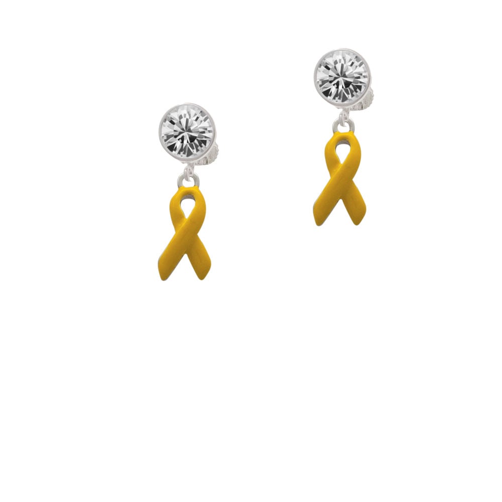 Yellow Ribbon Crystal Clip On Earrings Image 1