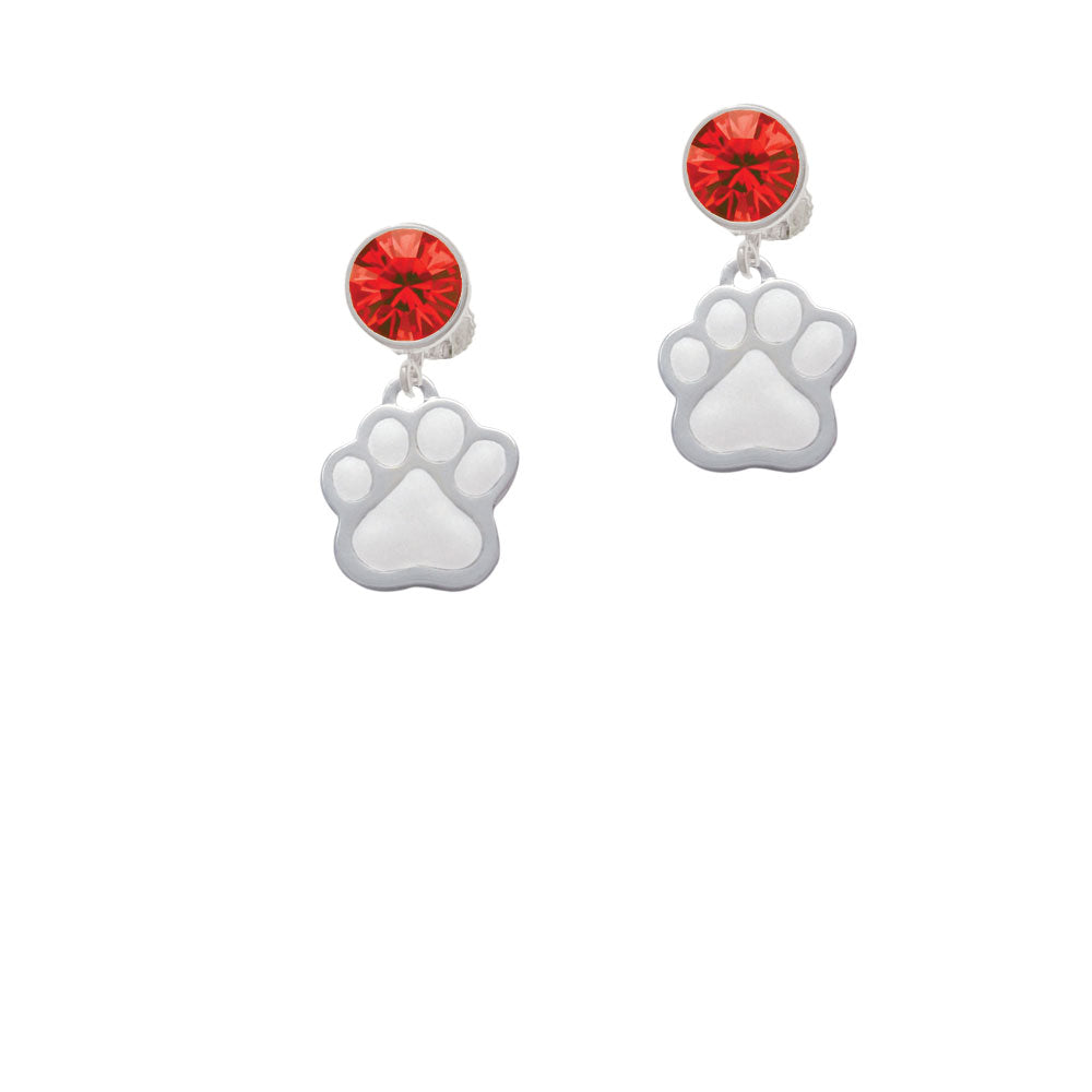 Large White Paw Crystal Clip On Earrings Image 4