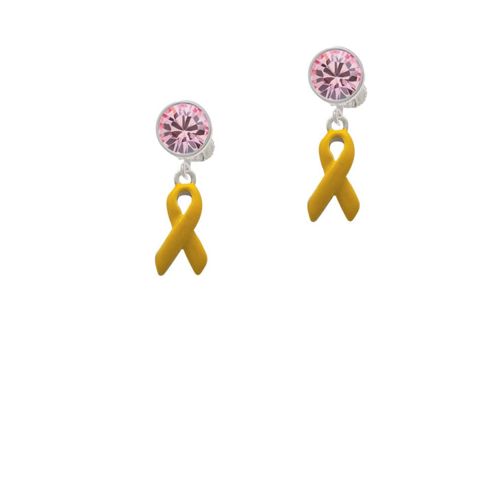 Yellow Ribbon Crystal Clip On Earrings Image 1