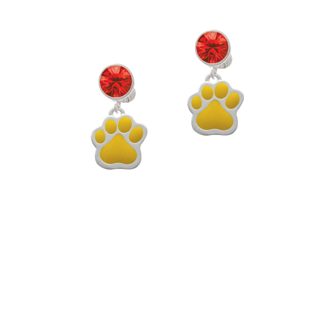 Large Yellow Paw Crystal Clip On Earrings Image 4