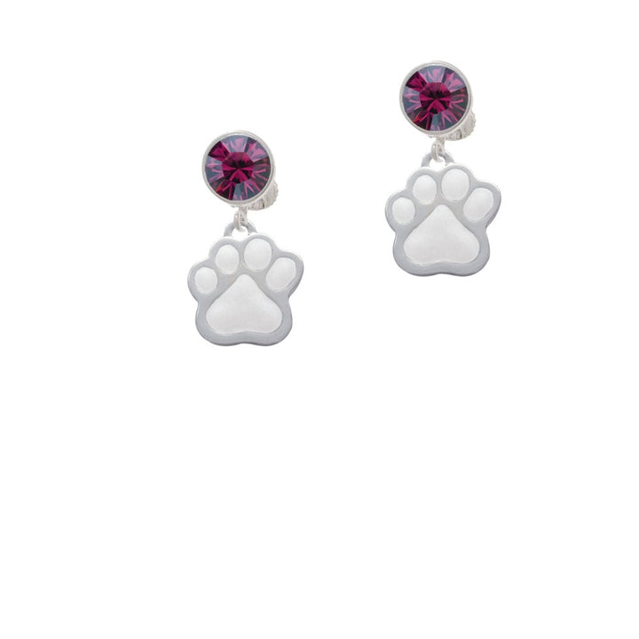 Large White Paw Crystal Clip On Earrings Image 8