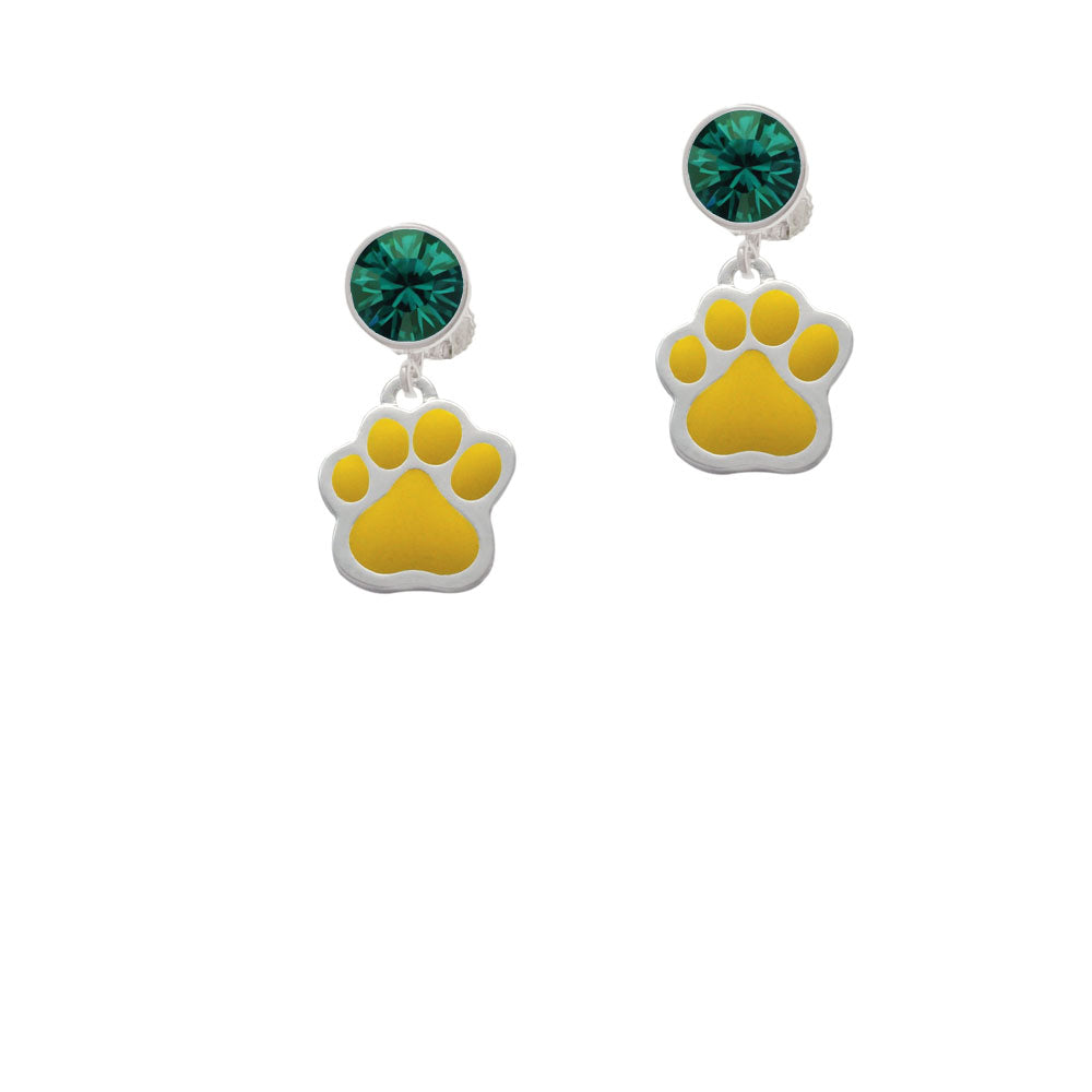 Large Yellow Paw Crystal Clip On Earrings Image 6