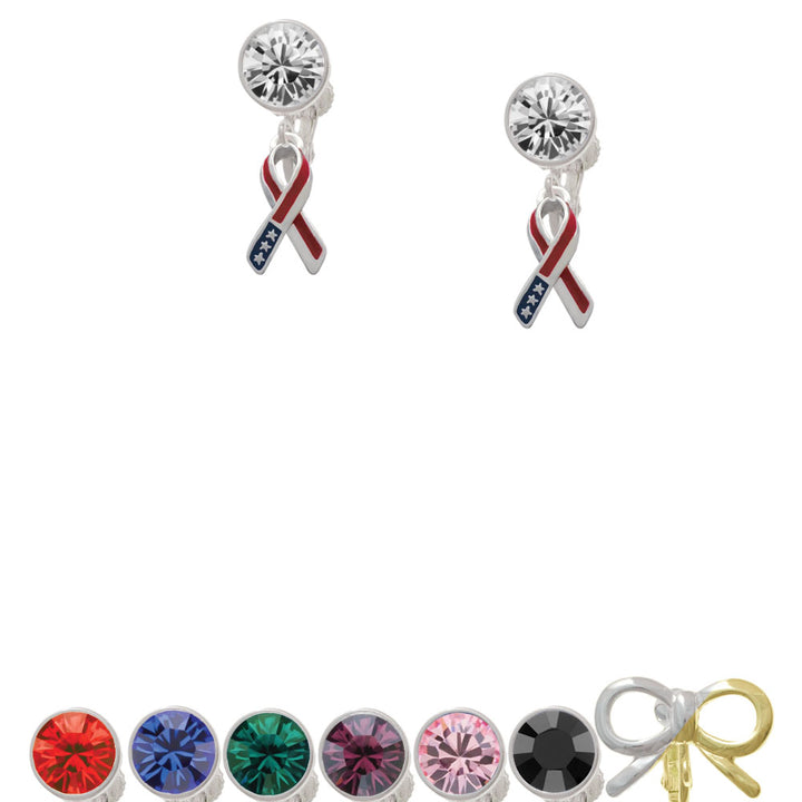 Patriotic Ribbon Crystal Clip On Earrings Image 1