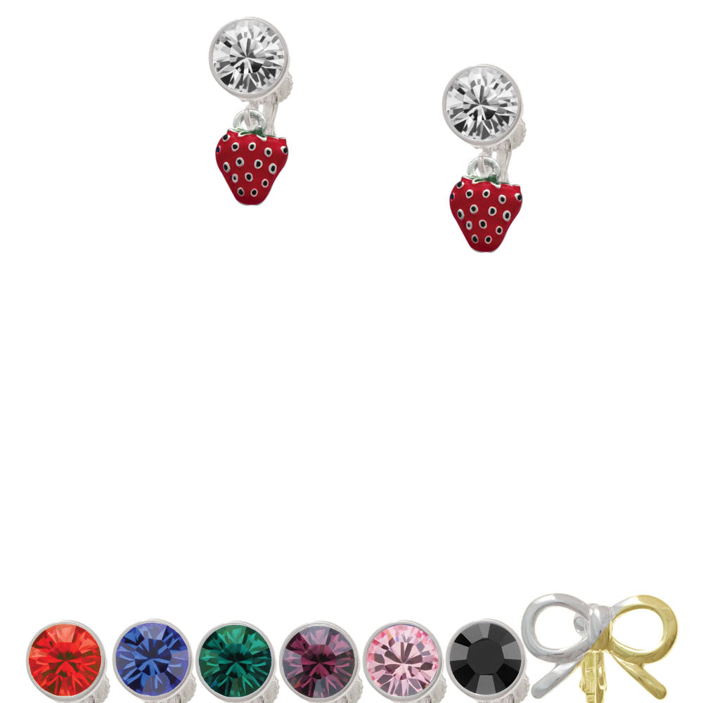 Mini Red Enamel Strawberry Crystal Clip On Earrings Image 1