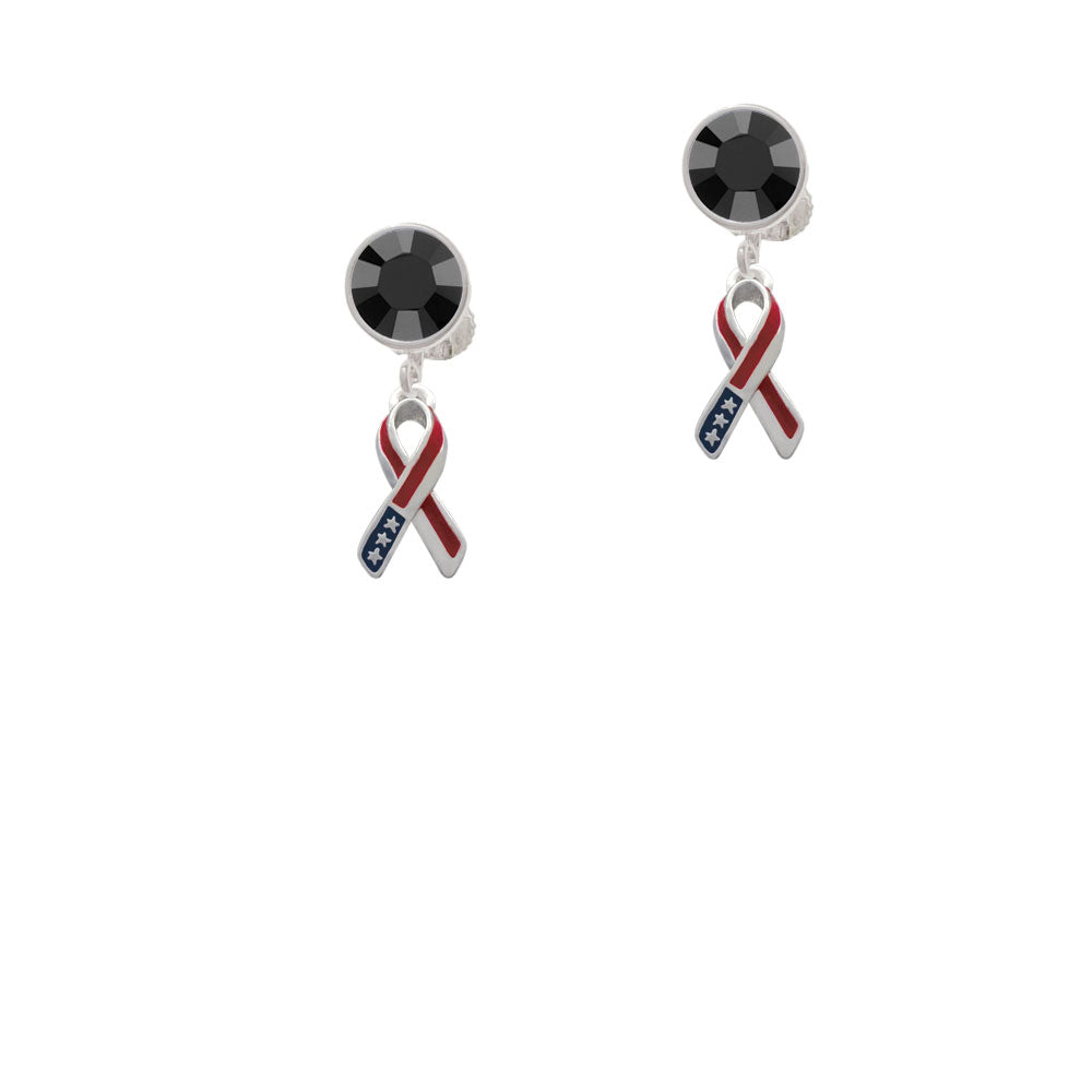 Patriotic Ribbon Crystal Clip On Earrings Image 3