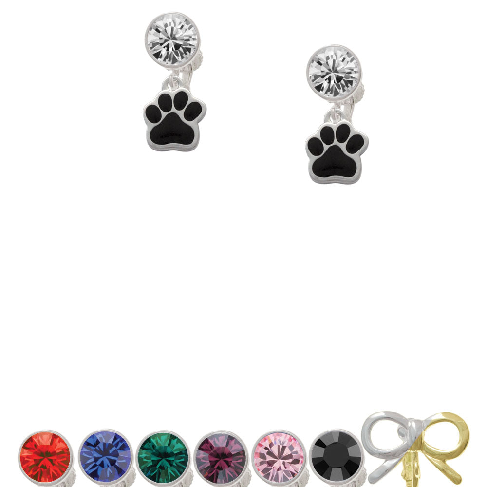 Small Black Paw Crystal Clip On Earrings Image 1