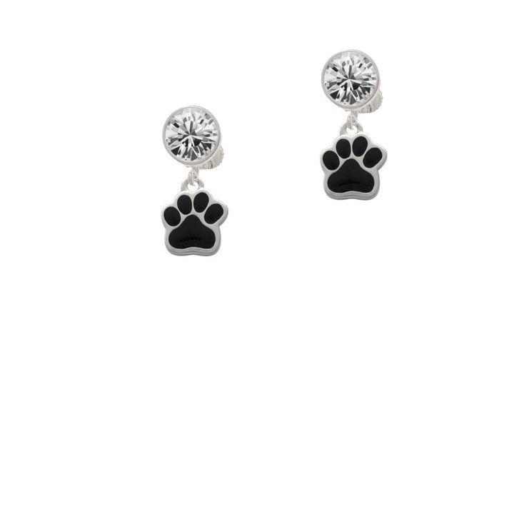 Small Black Paw Crystal Clip On Earrings Image 2