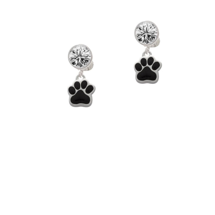 Small Black Paw Crystal Clip On Earrings Image 1