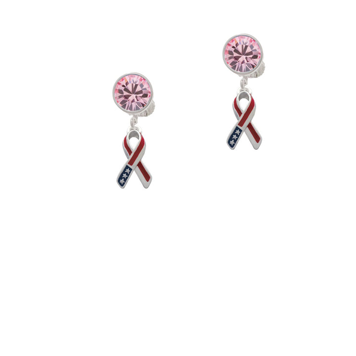 Patriotic Ribbon Crystal Clip On Earrings Image 4