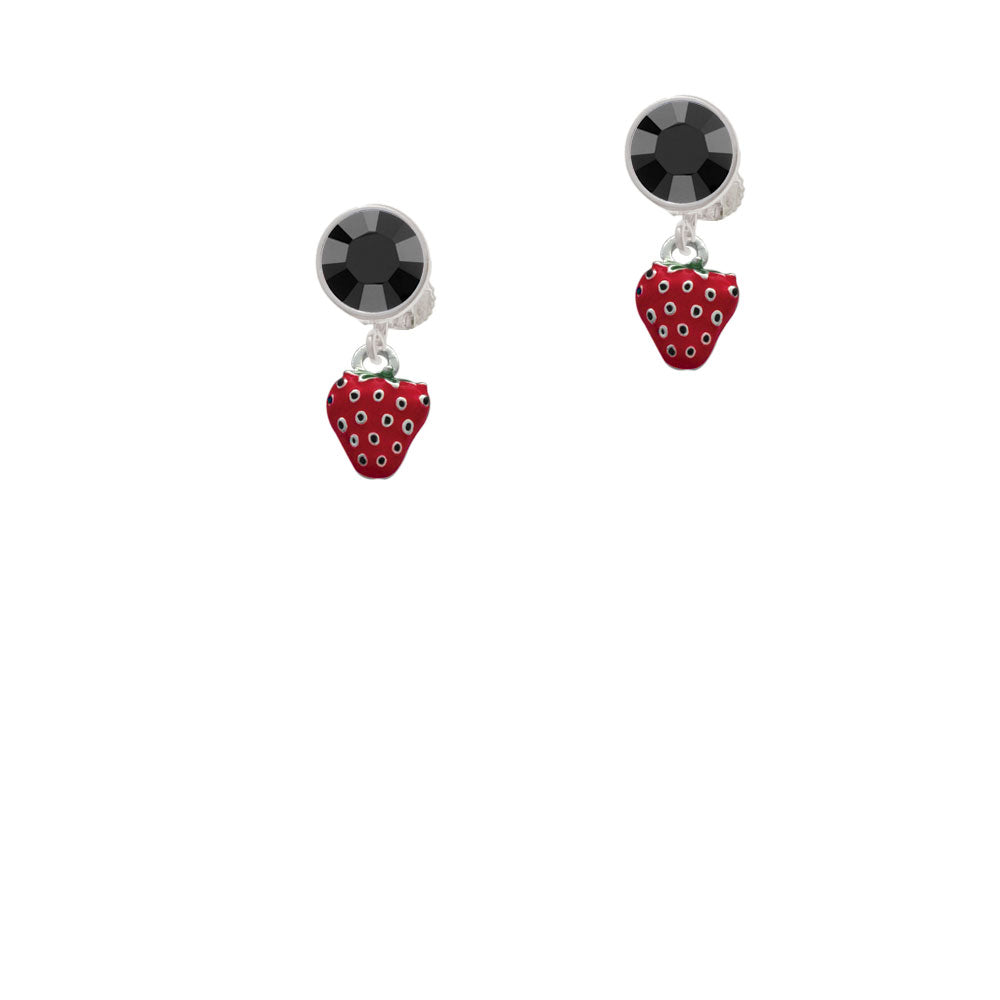 Mini Red Enamel Strawberry Crystal Clip On Earrings Image 3