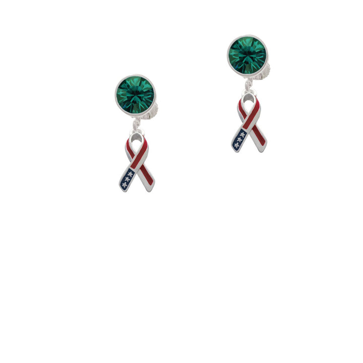 Patriotic Ribbon Crystal Clip On Earrings Image 6