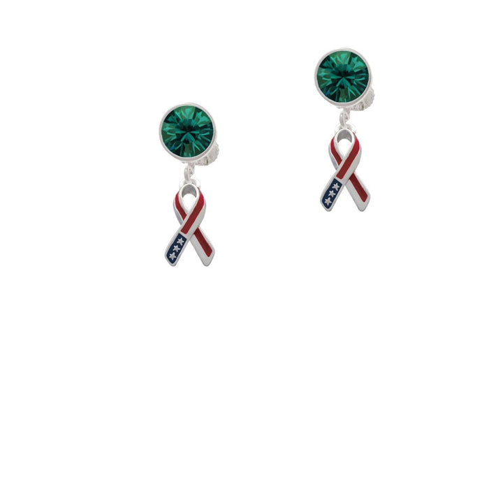 Patriotic Ribbon Crystal Clip On Earrings Image 1