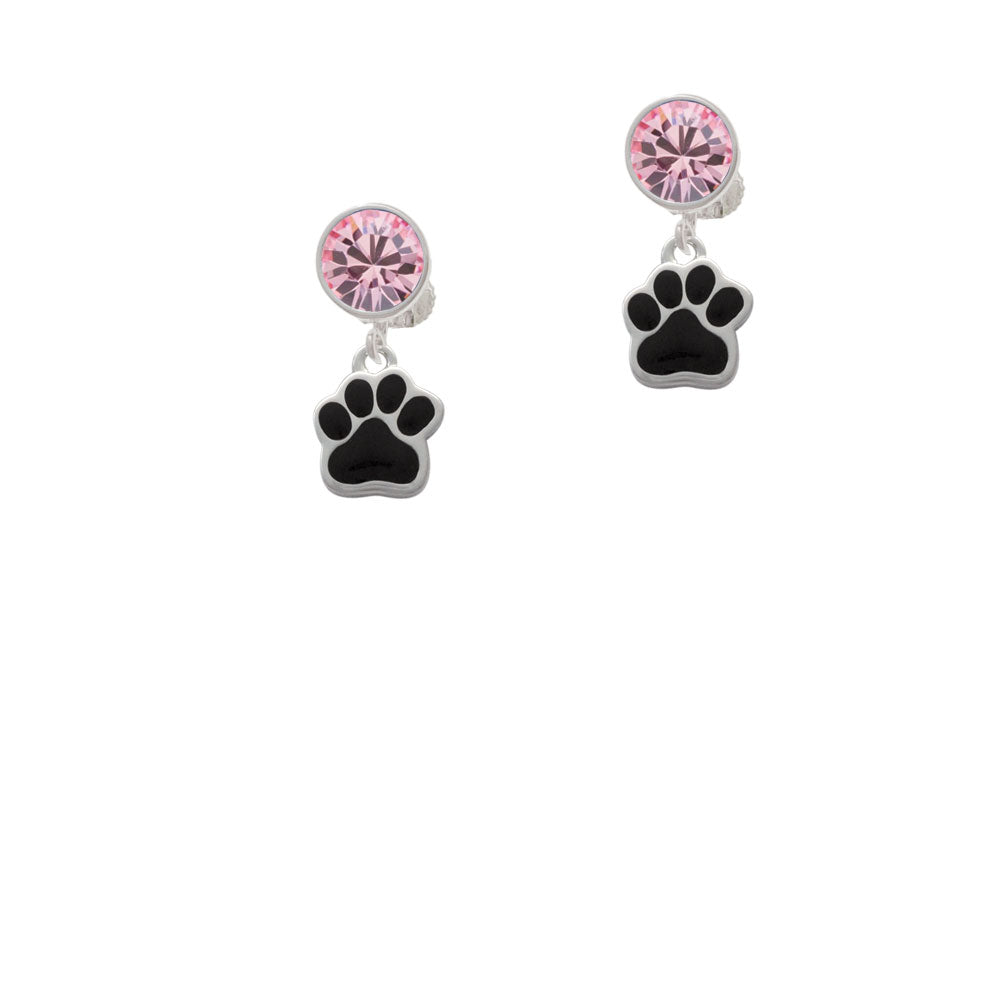 Small Black Paw Crystal Clip On Earrings Image 4