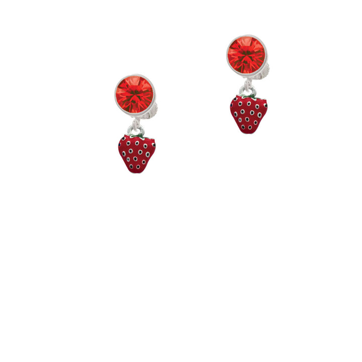 Mini Red Enamel Strawberry Crystal Clip On Earrings Image 4