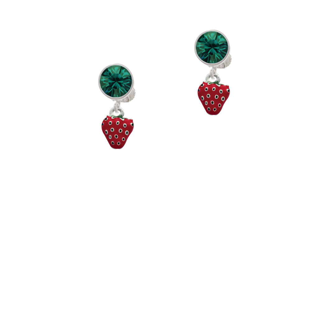 Mini Red Enamel Strawberry Crystal Clip On Earrings Image 6