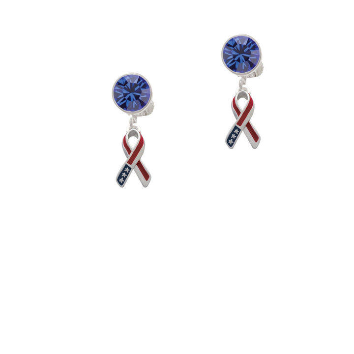 Patriotic Ribbon Crystal Clip On Earrings Image 7