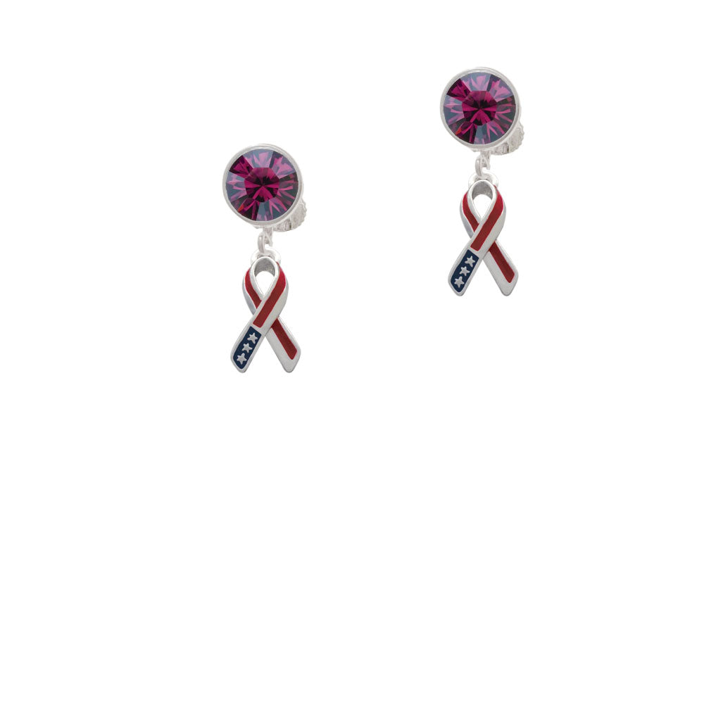 Patriotic Ribbon Crystal Clip On Earrings Image 8