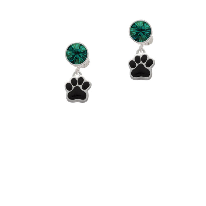 Small Black Paw Crystal Clip On Earrings Image 6