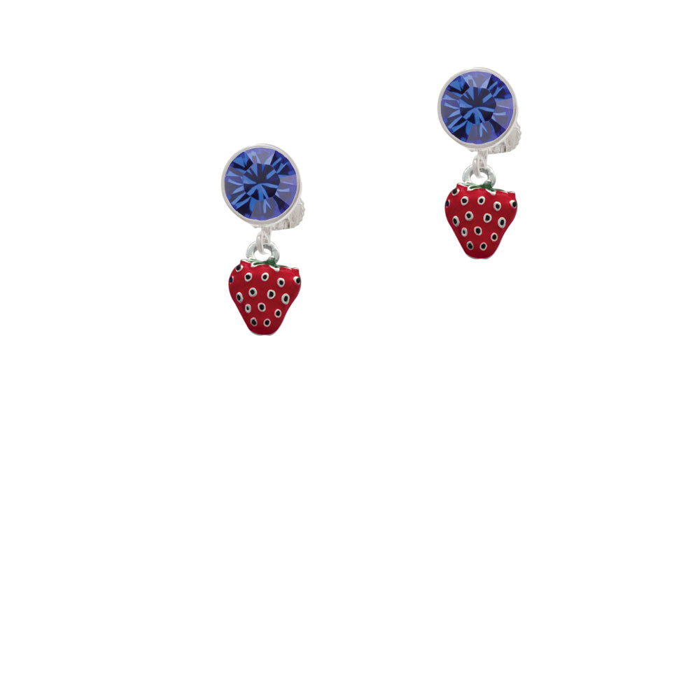 Mini Red Enamel Strawberry Crystal Clip On Earrings Image 7