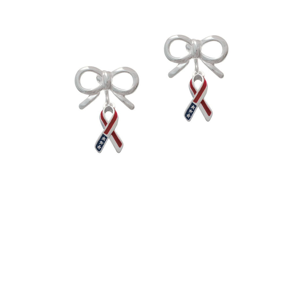 Patriotic Ribbon Crystal Clip On Earrings Image 9