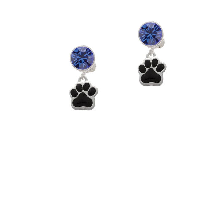 Small Black Paw Crystal Clip On Earrings Image 7